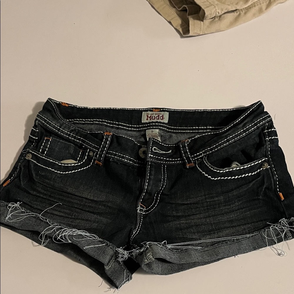 Mudd  Frayed Low-Rise Denim Shorts